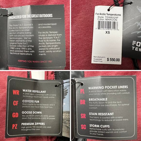 NEW Triple F.A.T. Goose Down Fur Hood Jacket SIZE XS Winter Maroon Coat NWT $550 - Picture 6 of 16